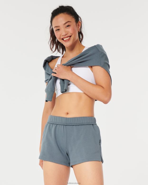 Bottoms Hollister Women Gilly Hicks Rollover Waist Fleece Shorts 48820546 Blue Grey