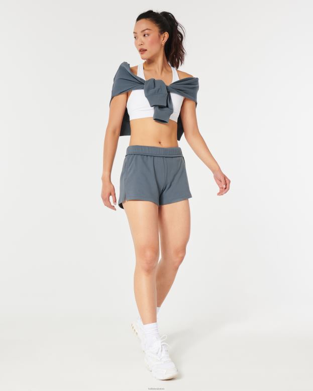 Bottoms Hollister Women Gilly Hicks Rollover Waist Fleece Shorts 48820546 Blue Grey