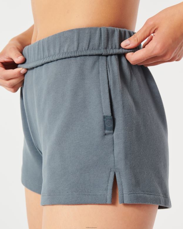 Bottoms Hollister Women Gilly Hicks Rollover Waist Fleece Shorts 48820546 Blue Grey