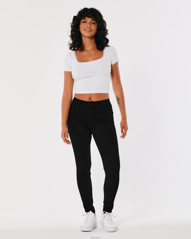Bottoms Hollister Women High-Rise Black Super Skinny Jeans 48820530 Black