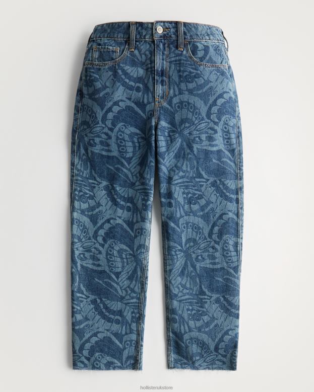 Bottoms Hollister Women High-Rise Dark Wash Butterfly Print Barrel Jeans 48820699 Dark Print