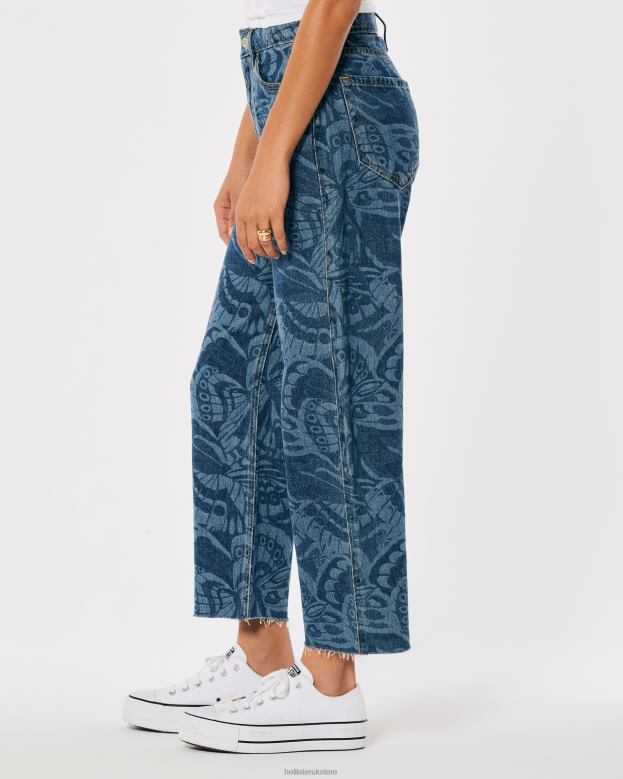 Bottoms Hollister Women High-Rise Dark Wash Butterfly Print Barrel Jeans 48820699 Dark Print