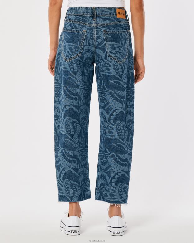 Bottoms Hollister Women High-Rise Dark Wash Butterfly Print Barrel Jeans 48820699 Dark Print