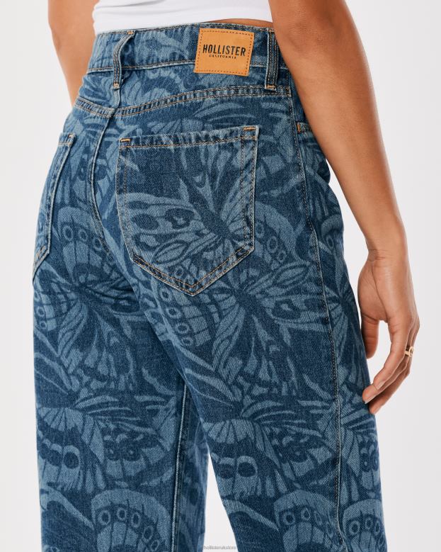 Bottoms Hollister Women High-Rise Dark Wash Butterfly Print Barrel Jeans 48820699 Dark Print