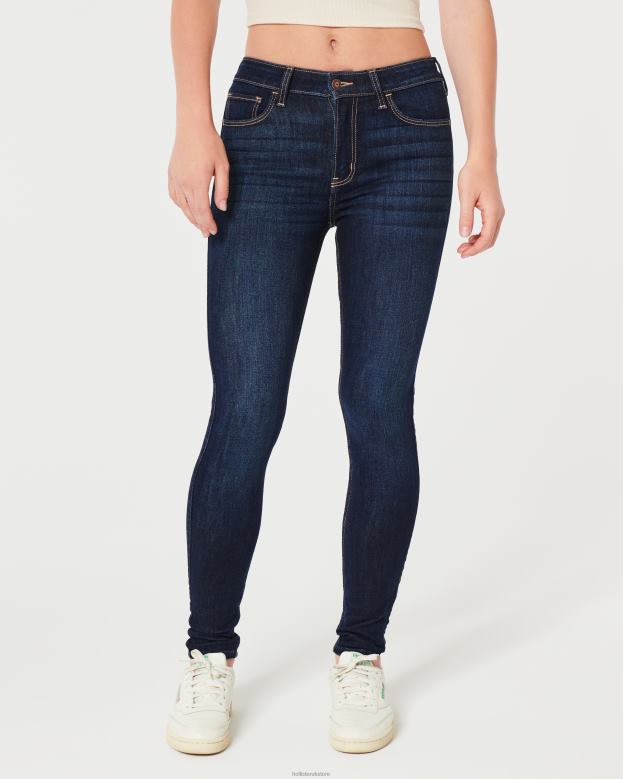 Bottoms Hollister Women High-Rise Dark Wash Super Skinny Jeans 48820585 Dark Wash