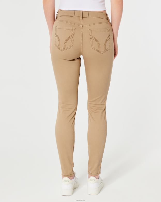 Bottoms Hollister Women High-Rise Khaki Super Skinny Pants 48820468 Khaki