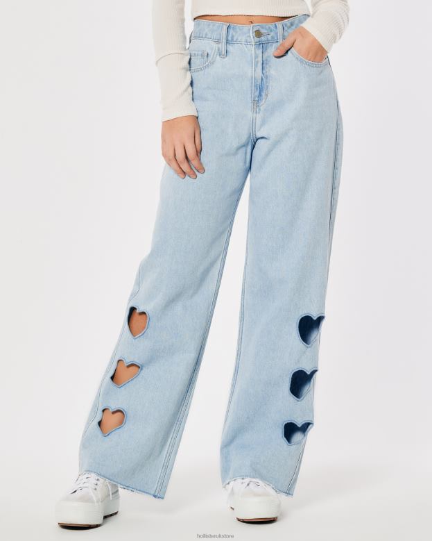 Bottoms Hollister Women High-Rise Light Wash Cutout Baggy Jeans 48820665 Light Wash