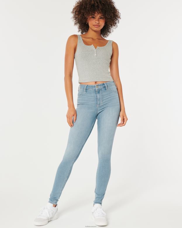 Bottoms Hollister Women High-Rise Light Wash Jean Leggings 48820586 Light Faded Clean Hem