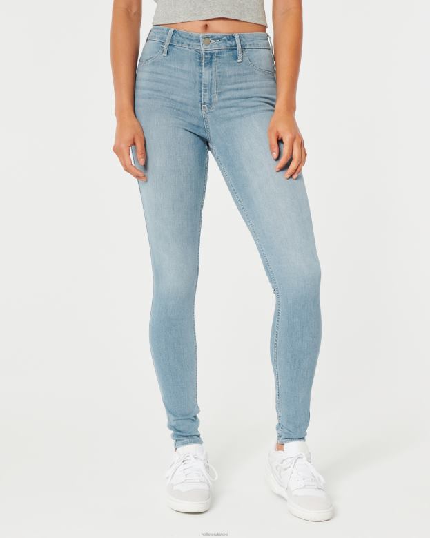 Bottoms Hollister Women High-Rise Light Wash Jean Leggings 48820586 Light Faded Clean Hem