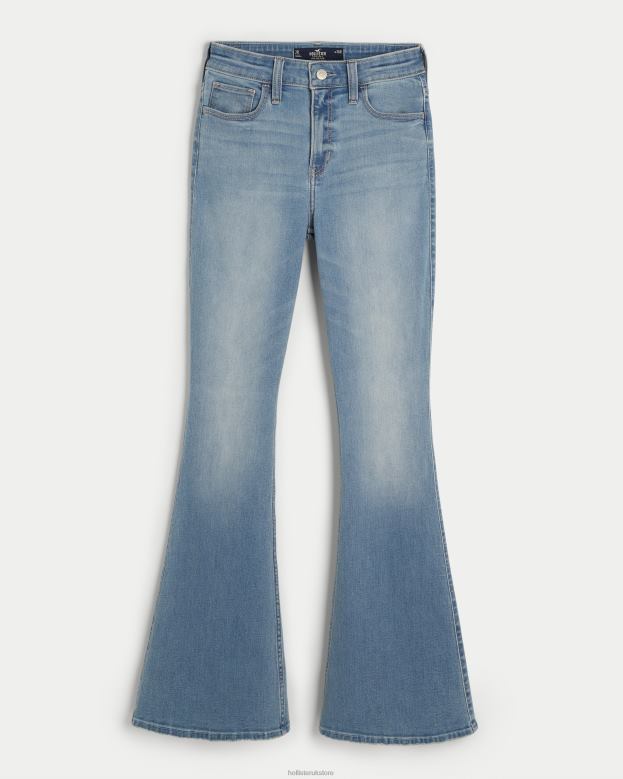 Bottoms Hollister Women High Rise Medium Wash Flare Jeans 48820508 Light Medium Wash