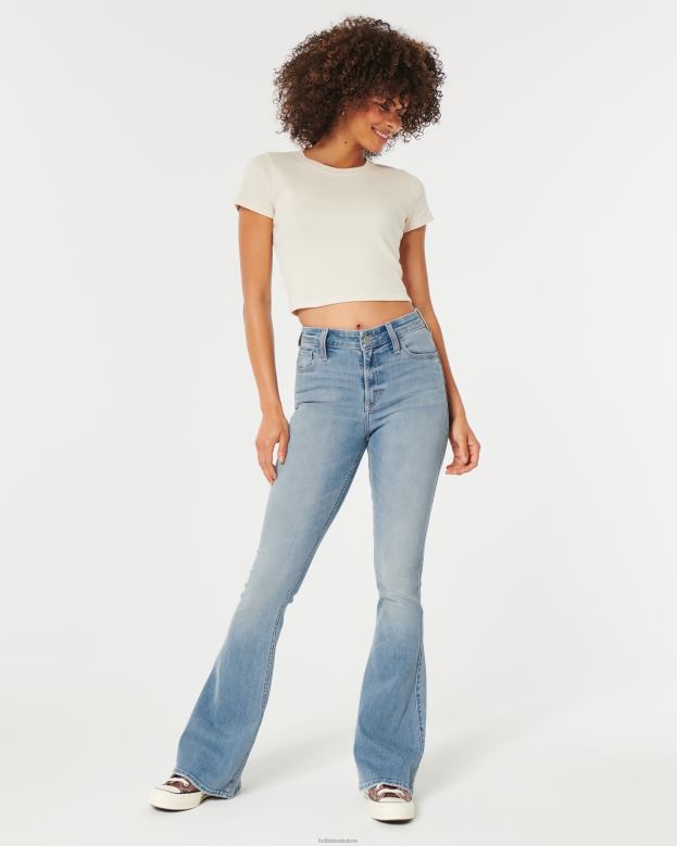 Bottoms Hollister Women High Rise Medium Wash Flare Jeans 48820508 Light Medium Wash
