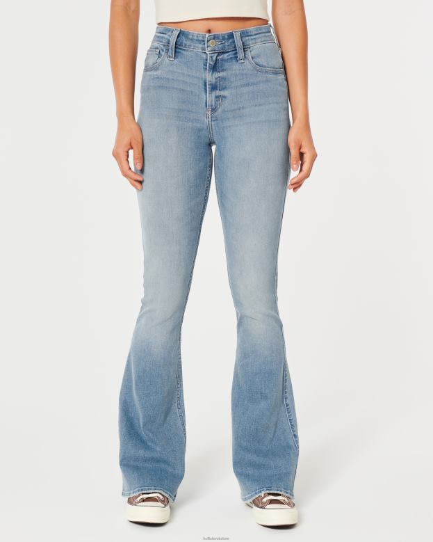 Bottoms Hollister Women High Rise Medium Wash Flare Jeans 48820508 Light Medium Wash
