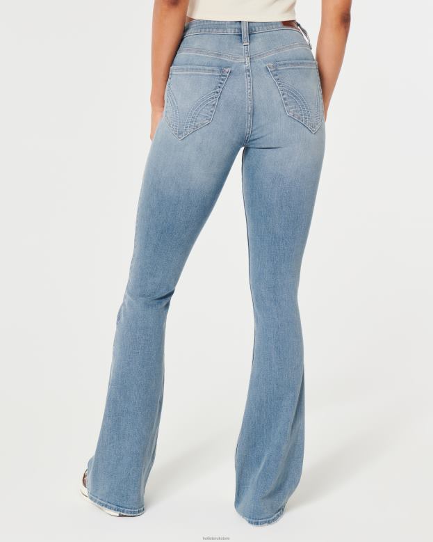 Bottoms Hollister Women High Rise Medium Wash Flare Jeans 48820508 Light Medium Wash
