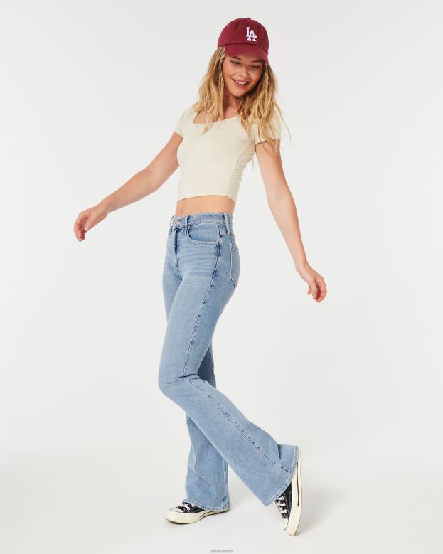 Bottoms Hollister Women High-Rise Medium Wash Flare Jeans 48820589 Medium Wash
