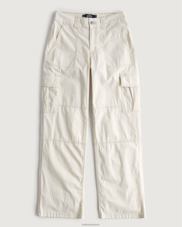 Bottoms Hollister Women High-Rise Poplin Baggy Cargo Pants 48820465 Cream