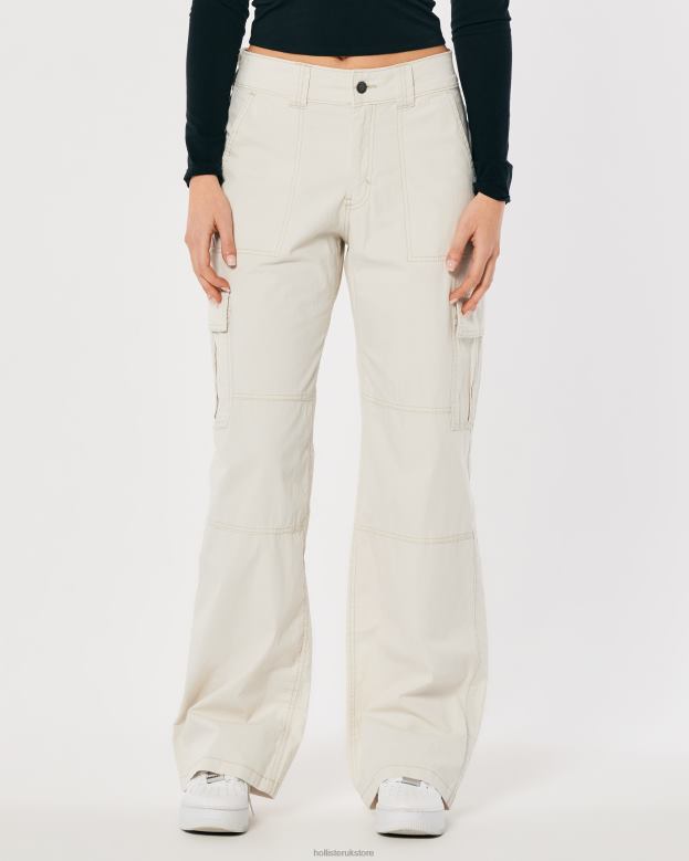 Bottoms Hollister Women High-Rise Poplin Baggy Cargo Pants 48820465 Cream
