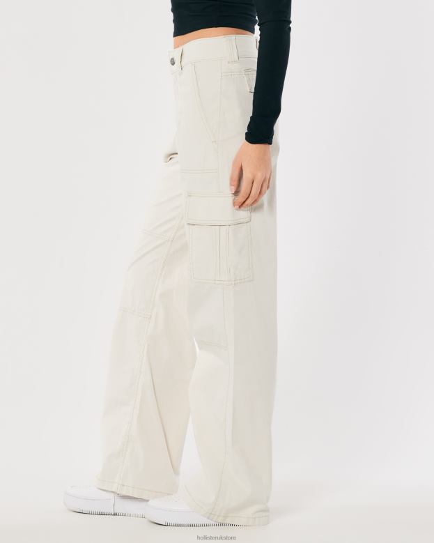 Bottoms Hollister Women High-Rise Poplin Baggy Cargo Pants 48820465 Cream