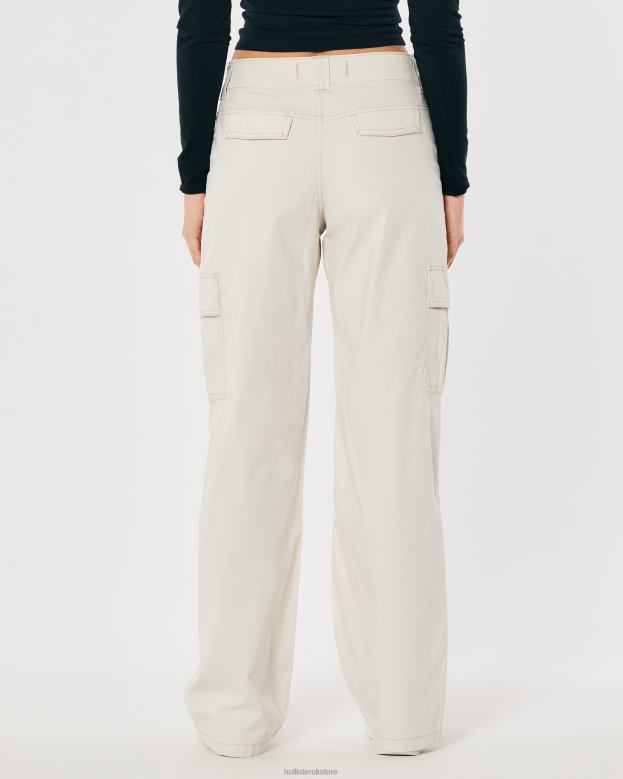 Bottoms Hollister Women High-Rise Poplin Baggy Cargo Pants 48820465 Cream