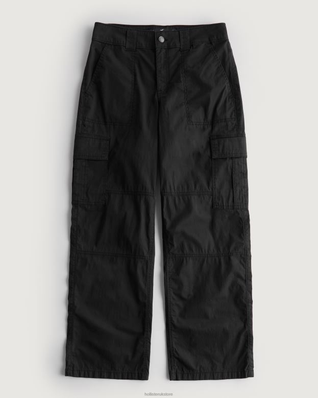 Bottoms Hollister Women High-Rise Poplin Baggy Cargo Pants 48820489 Black