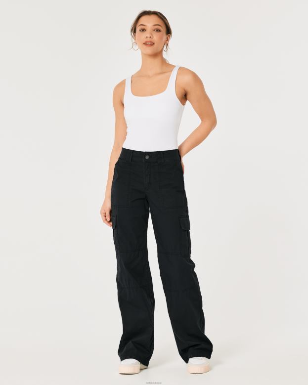 Bottoms Hollister Women High-Rise Poplin Baggy Cargo Pants 48820489 Black