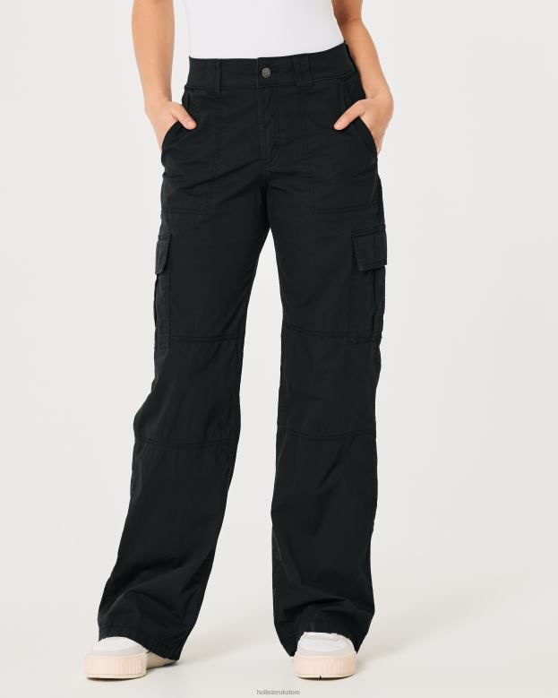 Bottoms Hollister Women High-Rise Poplin Baggy Cargo Pants 48820489 Black