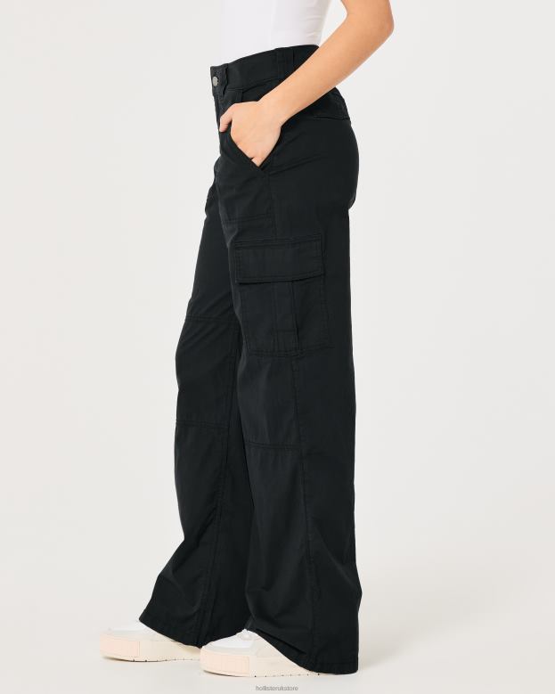 Bottoms Hollister Women High-Rise Poplin Baggy Cargo Pants 48820489 Black