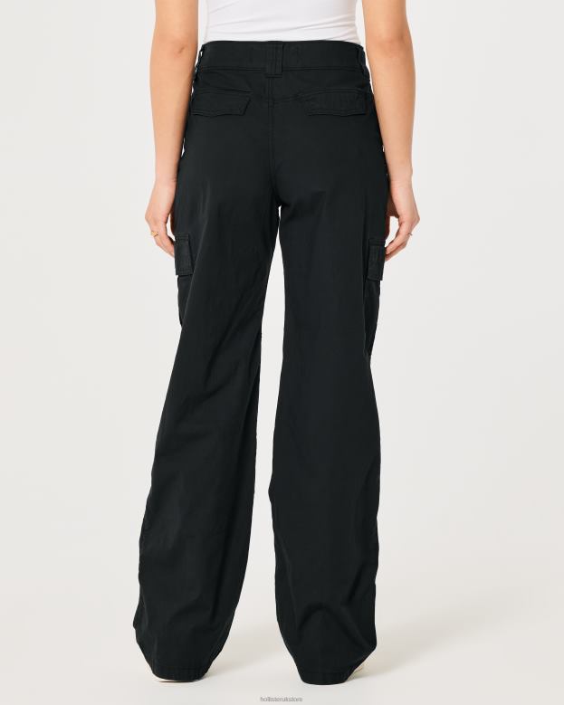 Bottoms Hollister Women High-Rise Poplin Baggy Cargo Pants 48820489 Black