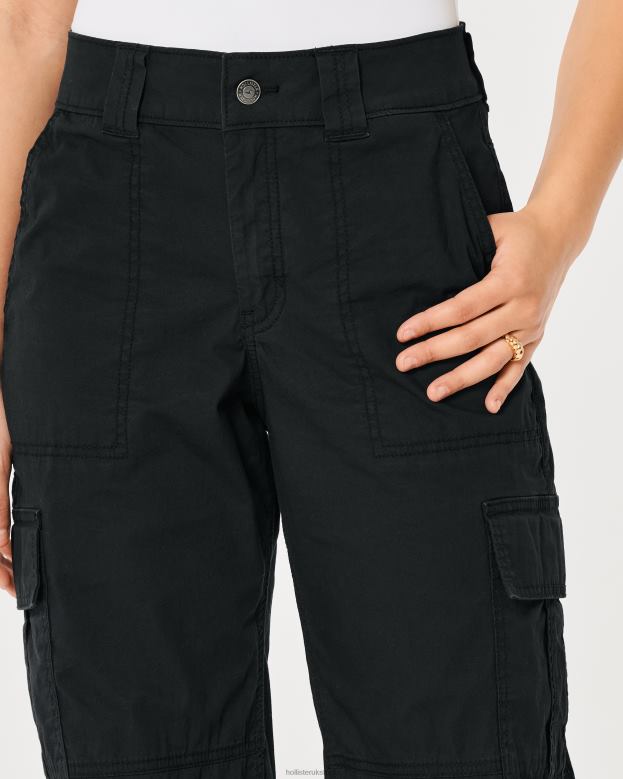 Bottoms Hollister Women High-Rise Poplin Baggy Cargo Pants 48820489 Black