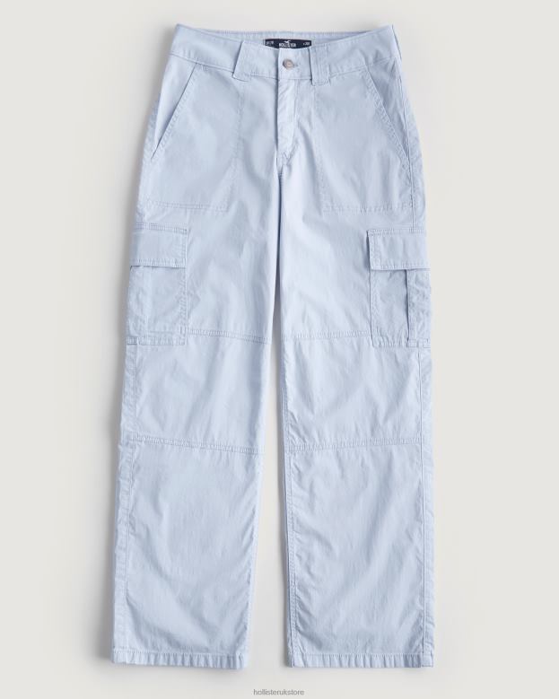 Bottoms Hollister Women High-Rise Poplin Baggy Cargo Pants 48820519 Light Blue