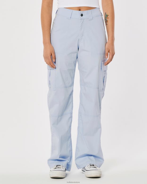 Bottoms Hollister Women High-Rise Poplin Baggy Cargo Pants 48820519 Light Blue