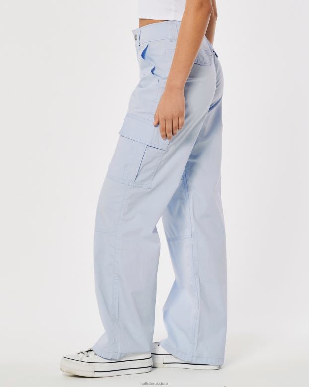 Bottoms Hollister Women High-Rise Poplin Baggy Cargo Pants 48820519 Light Blue