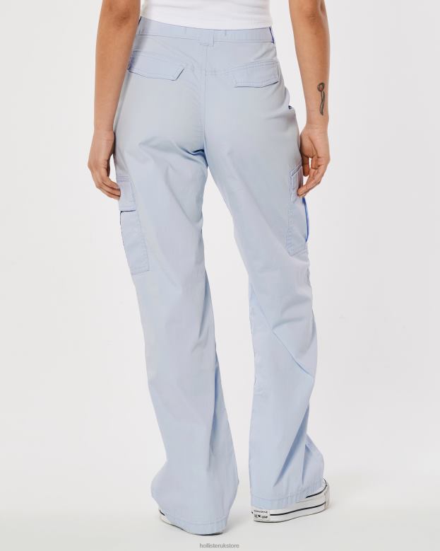 Bottoms Hollister Women High-Rise Poplin Baggy Cargo Pants 48820519 Light Blue