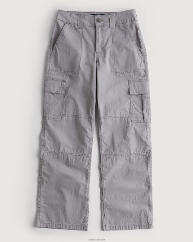 Bottoms Hollister Women High-Rise Poplin Baggy Cargo Pants 48820569 Grey