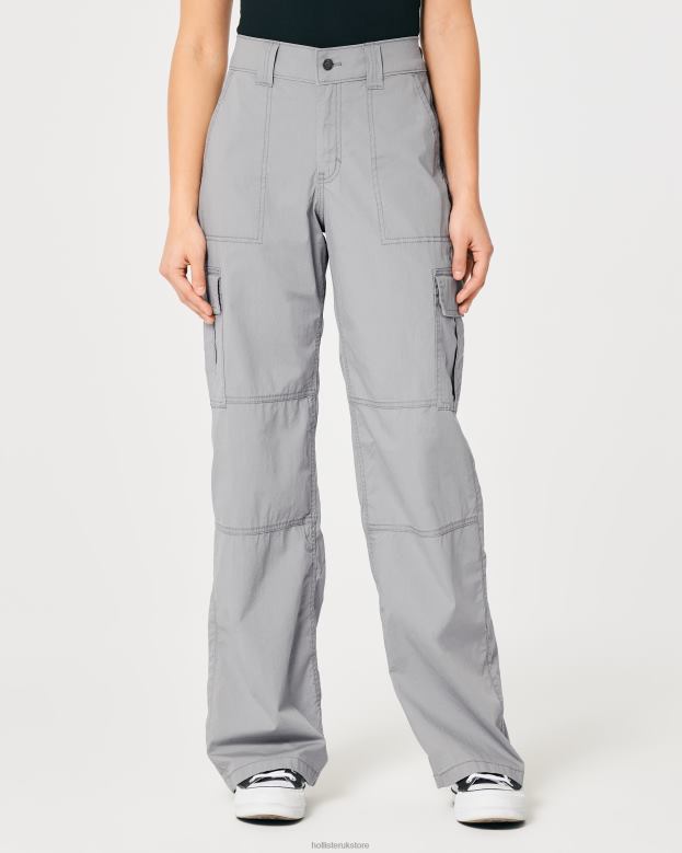 Bottoms Hollister Women High-Rise Poplin Baggy Cargo Pants 48820569 Grey