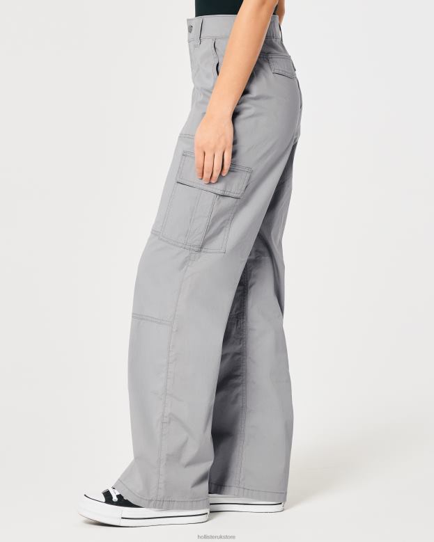 Bottoms Hollister Women High-Rise Poplin Baggy Cargo Pants 48820569 Grey