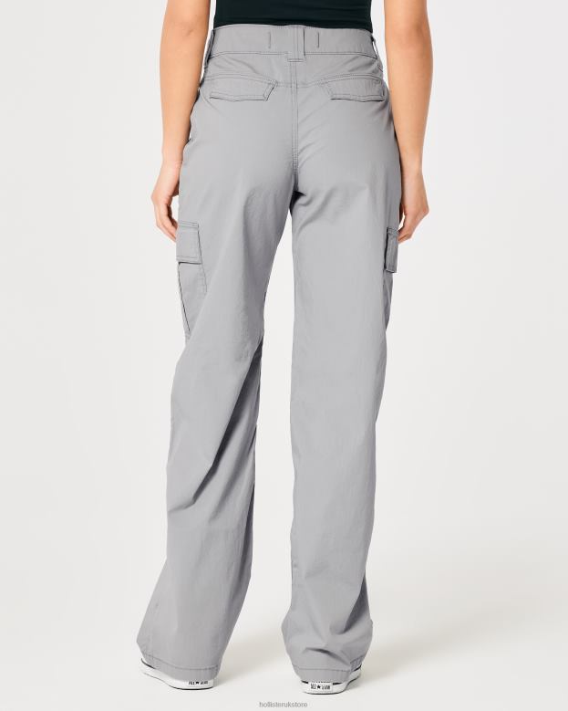 Bottoms Hollister Women High-Rise Poplin Baggy Cargo Pants 48820569 Grey