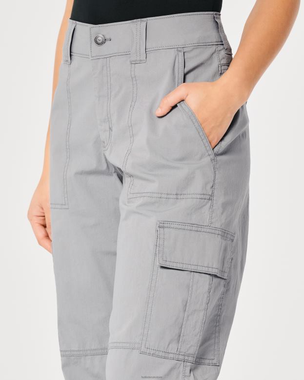 Bottoms Hollister Women High-Rise Poplin Baggy Cargo Pants 48820569 Grey