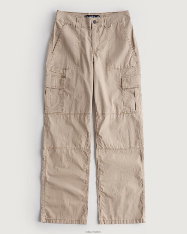 Bottoms Hollister Women High-Rise Poplin Baggy Cargo Pants 48820674 Khaki