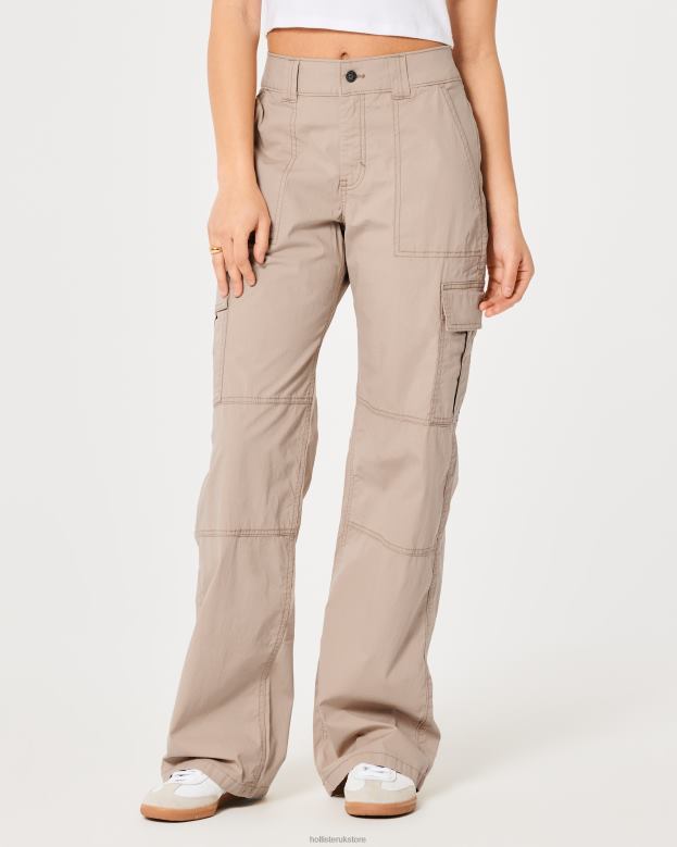 Bottoms Hollister Women High-Rise Poplin Baggy Cargo Pants 48820674 Khaki
