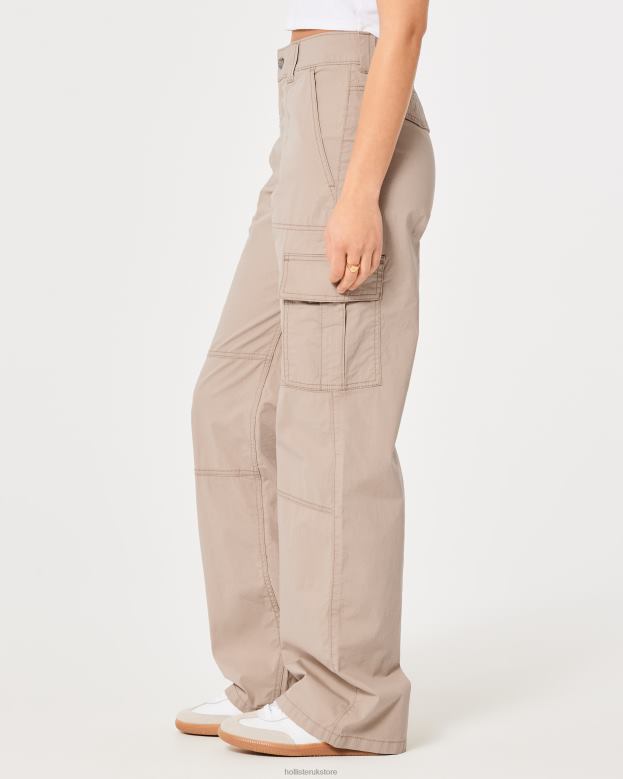 Bottoms Hollister Women High-Rise Poplin Baggy Cargo Pants 48820674 Khaki