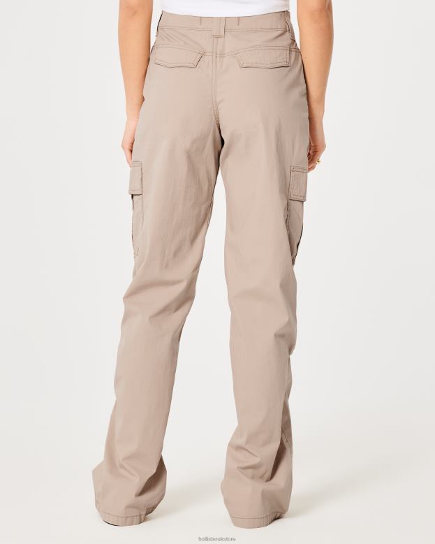 Bottoms Hollister Women High-Rise Poplin Baggy Cargo Pants 48820674 Khaki