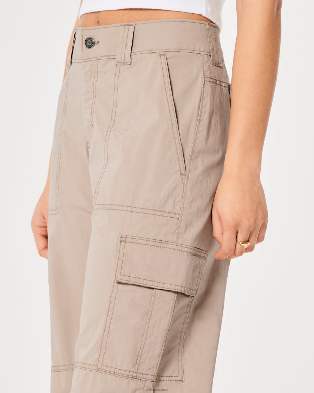 Bottoms Hollister Women High-Rise Poplin Baggy Cargo Pants 48820674 Khaki