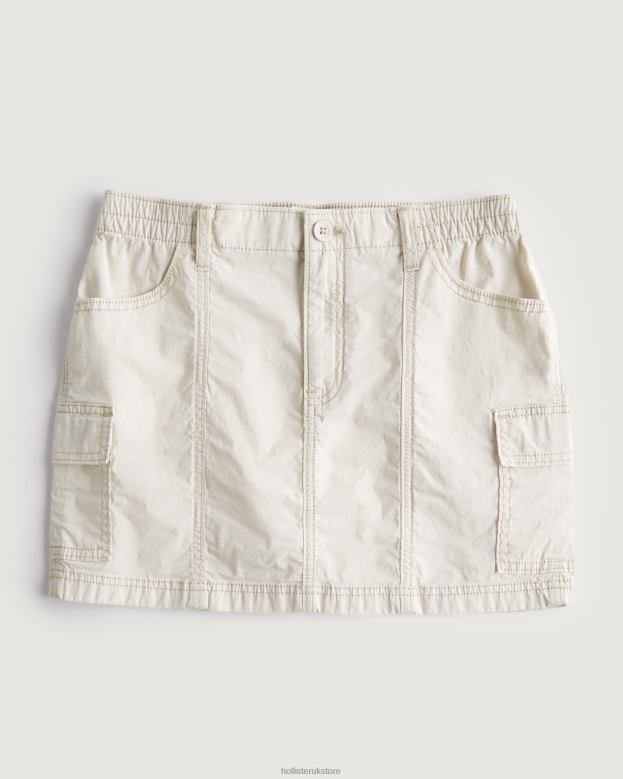 Bottoms Hollister Women High-Rise Poplin Cargo Mini Skirt 48820534 Cream