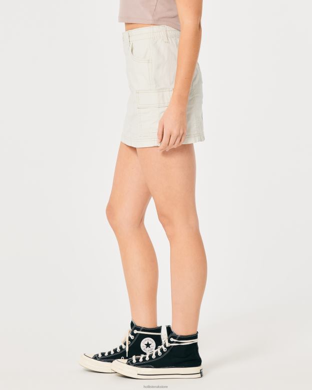 Bottoms Hollister Women High-Rise Poplin Cargo Mini Skirt 48820534 Cream