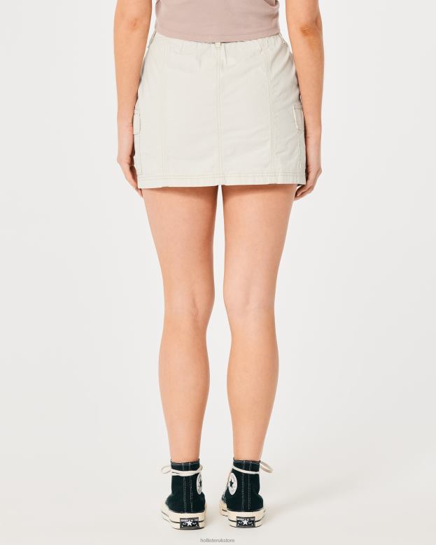 Bottoms Hollister Women High-Rise Poplin Cargo Mini Skirt 48820534 Cream