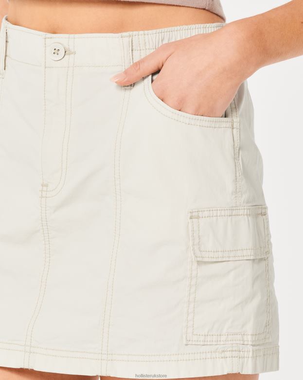 Bottoms Hollister Women High-Rise Poplin Cargo Mini Skirt 48820534 Cream