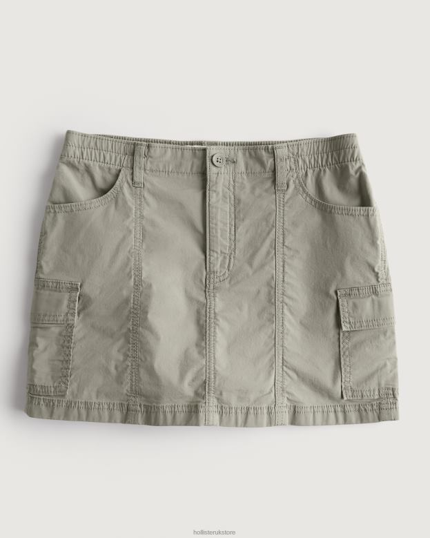 Bottoms Hollister Women High-Rise Poplin Cargo Mini Skirt 48820544 Olive Green