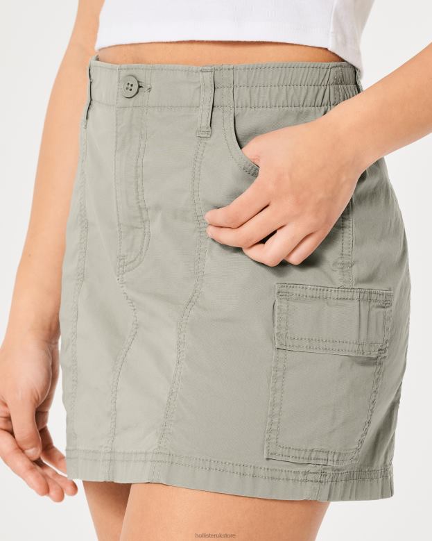 Bottoms Hollister Women High-Rise Poplin Cargo Mini Skirt 48820544 Olive Green