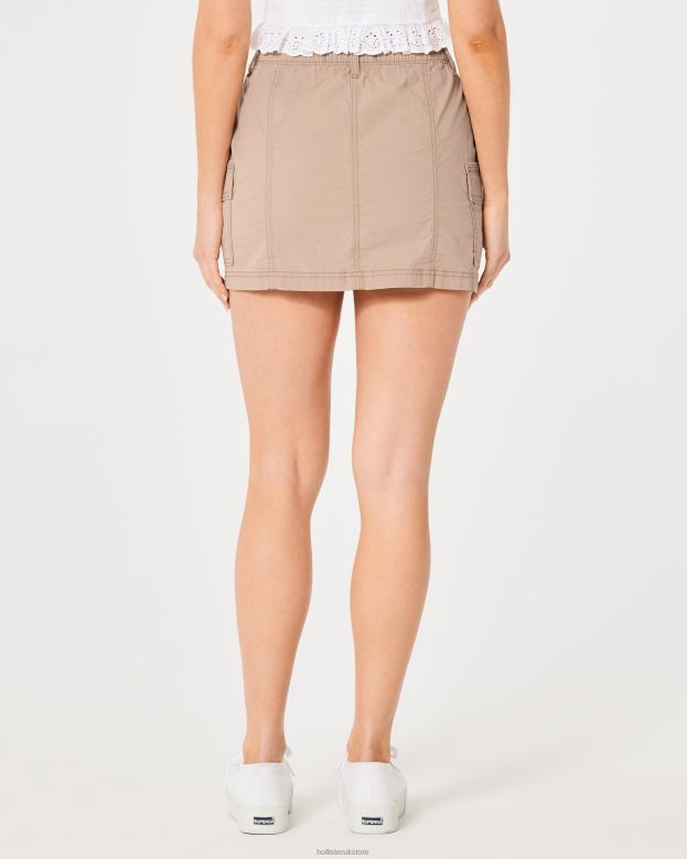 Bottoms Hollister Women High-Rise Poplin Cargo Mini Skirt 48820677 Khaki