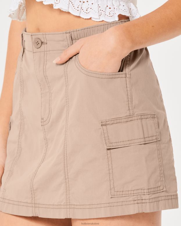 Bottoms Hollister Women High-Rise Poplin Cargo Mini Skirt 48820677 Khaki